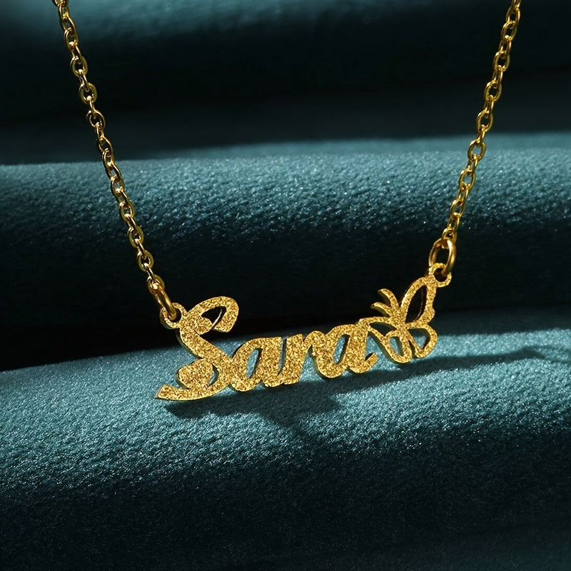 Personalized Gold Name Necklace for Women with Glitter Letter Pendant