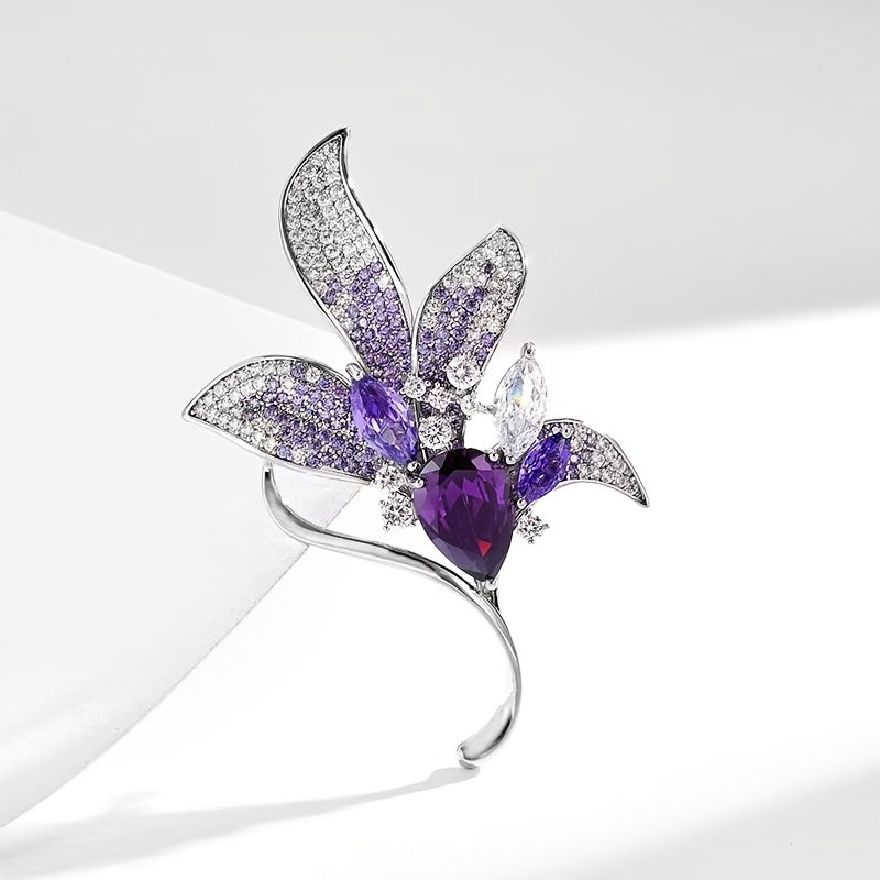 Purple Lily Rhinestone Brooch Pin for Women Stylish Jewelry Accessory