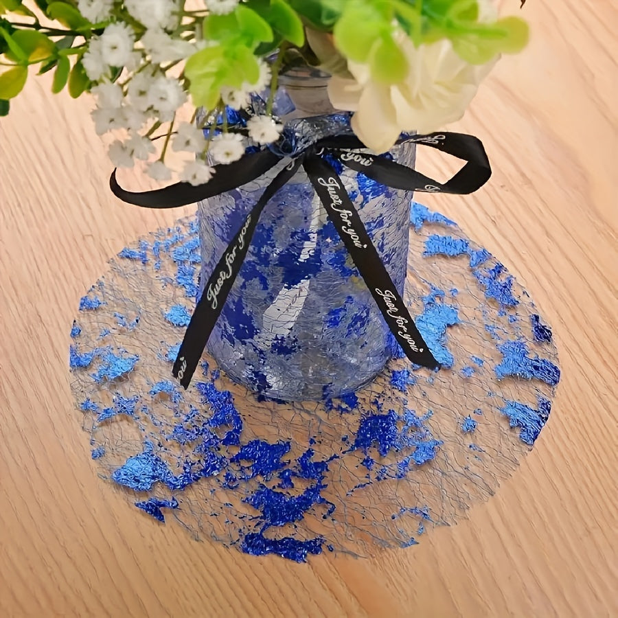 Set of 12 24 or 50 Disposable Round Glitter Foil Placemats Blue and Purple