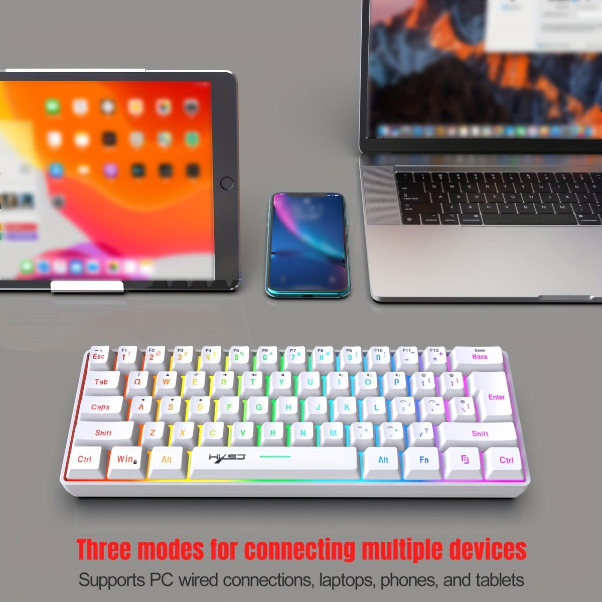 Mini Wireless Gaming Keyboard 61 Keys RGB Backlit Rechargeable Type-C USB