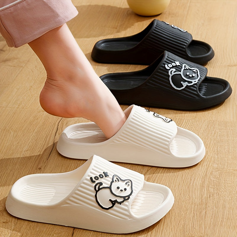 Women's Cat Pattern Open Toe Slides Soft Sole Indoor Shoes