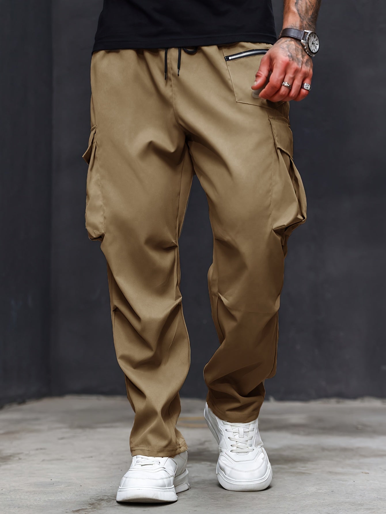 Plus Size Men's Cargo Pants Athletic Casual Regular Fit Solid Polyester