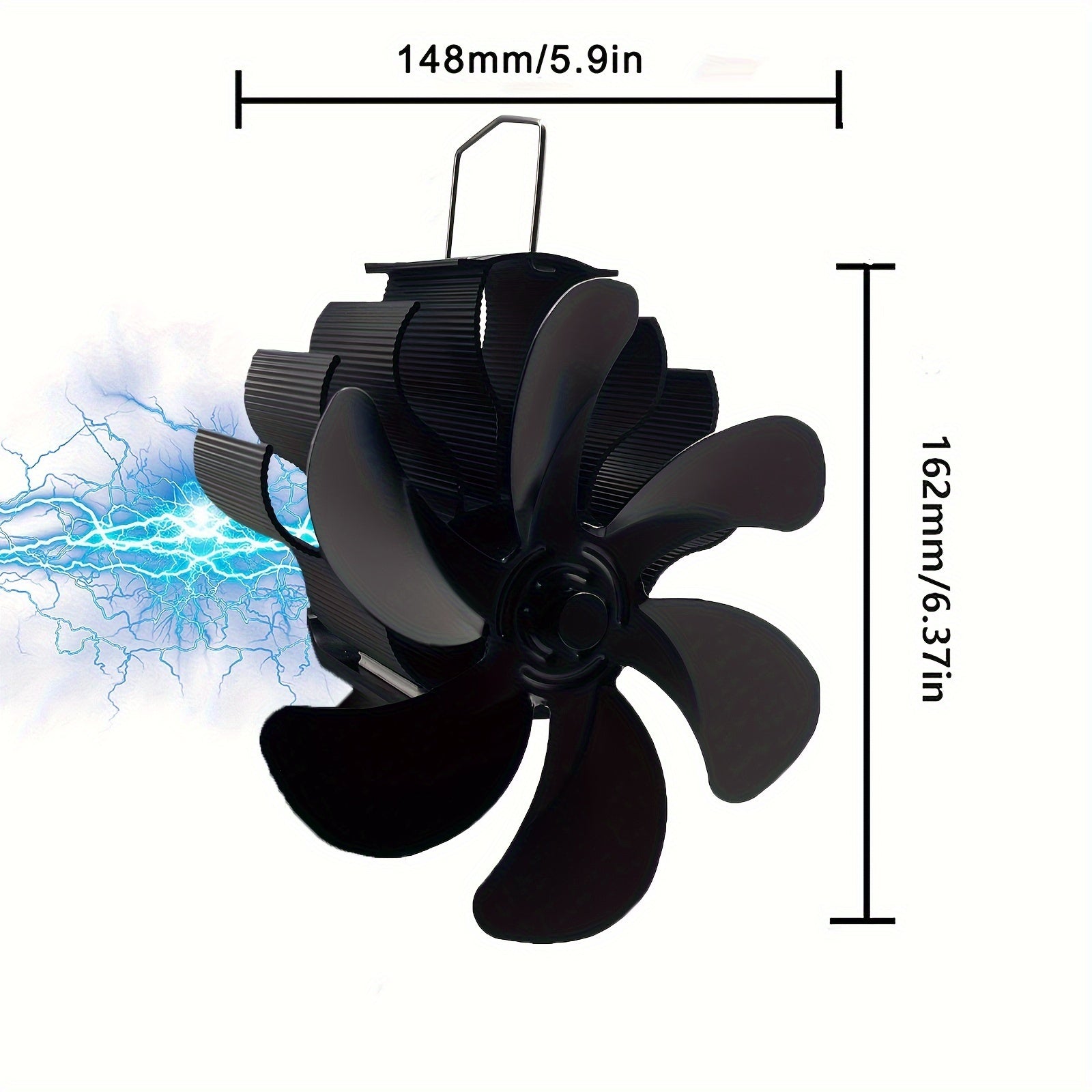 Polished Aluminum 6-Blade Stove Fan Heat Powered Fireplace Ventilation