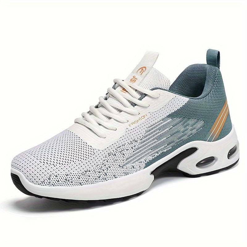 Zapatillas casuales para hombre, tejido de punto transpirable, de caña baja, con cordones, suela con aire amortiguado, negro y blanco