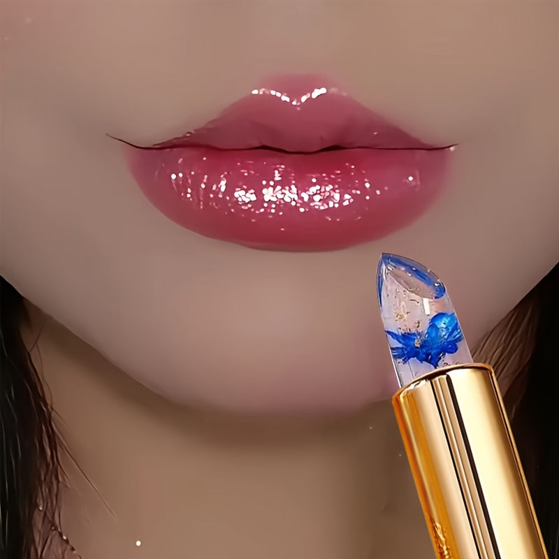 Set de 3 labiales de gel con cristales para mujer, con forma de flor, que cambian de color y humectan