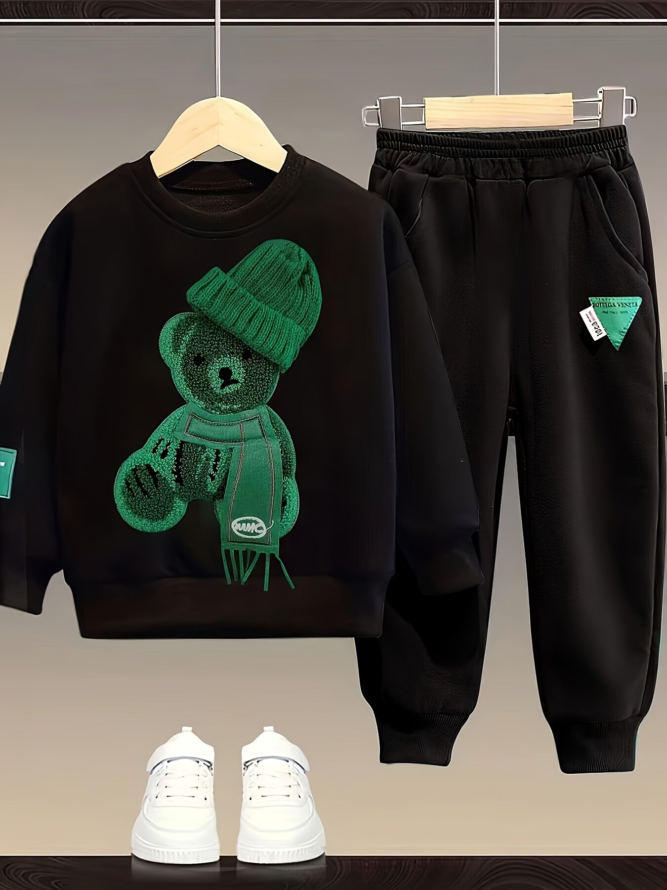 Children's Casual Clothes Set Boys Spring Autumn Sweater Pants Cartoon Bear Long Sleeve