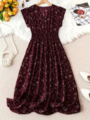 Платье большого размера с цветочным принтом, бабочковыми рукавами и V-образным вырезом