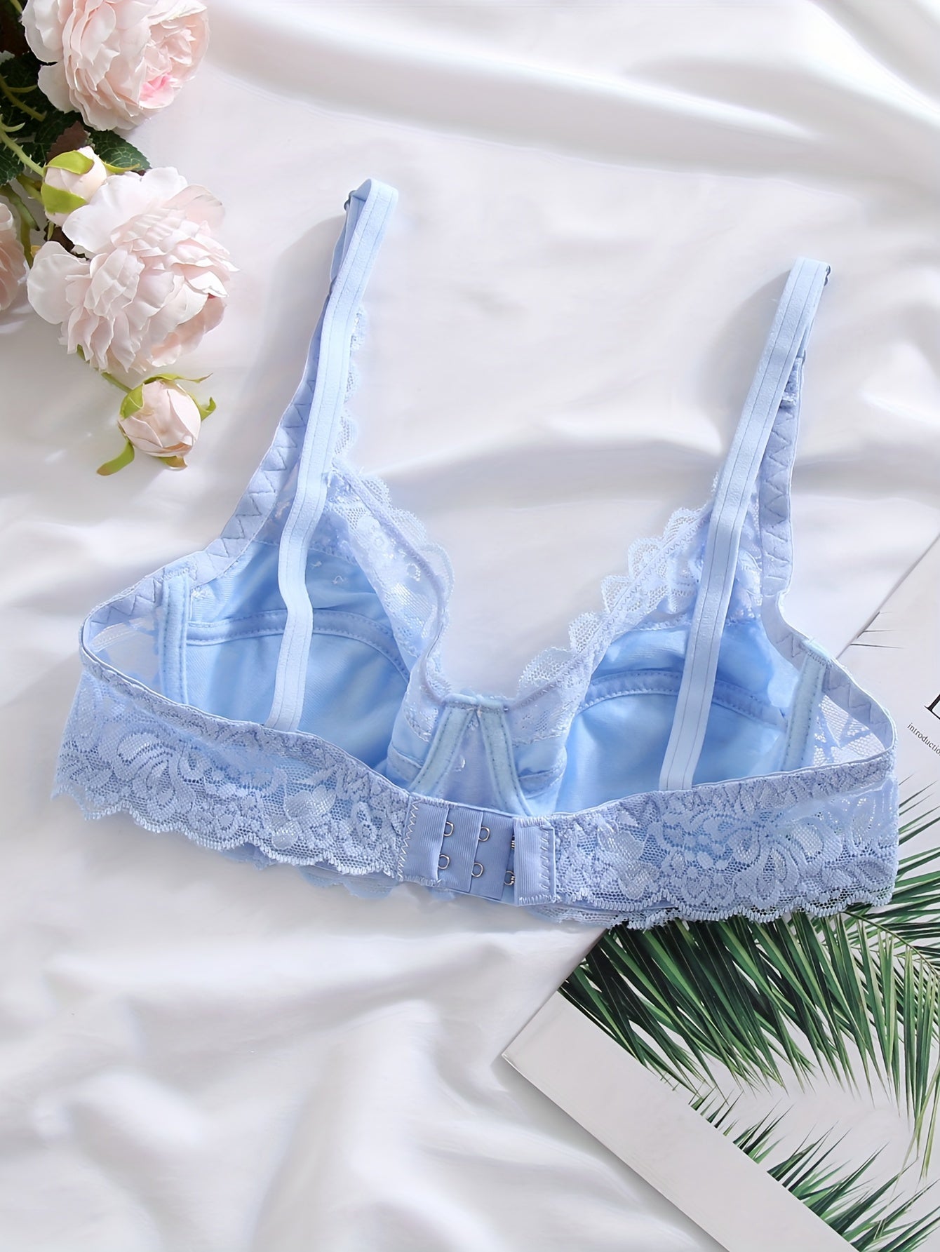 Lingerie Lacy Push-Up Underwire Bra Solid Color Spandex Knit 145gsm