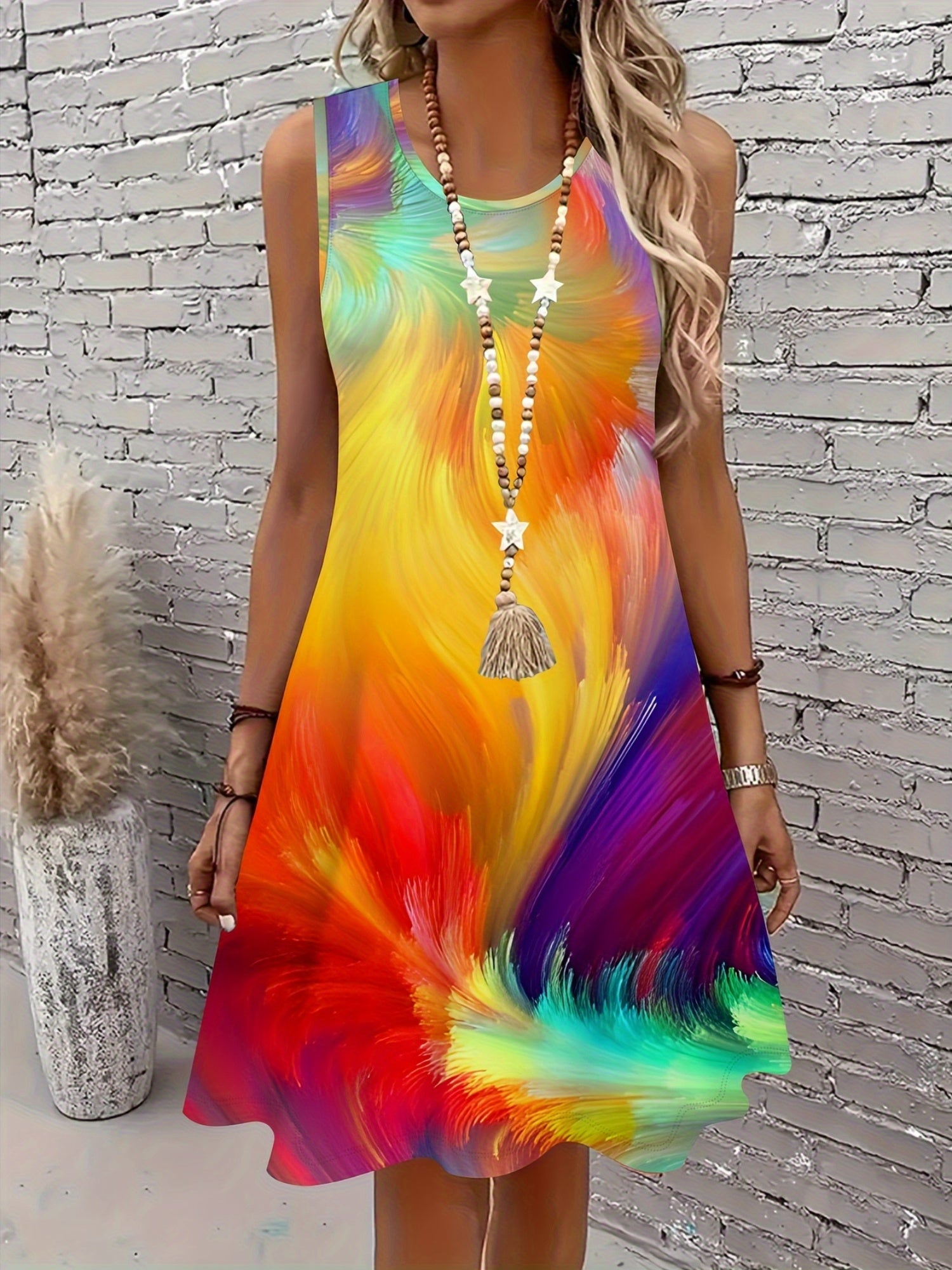 Women’s Plus Size Sleeveless Activewear Dress with Vibrant Print and Stretchy Fabric