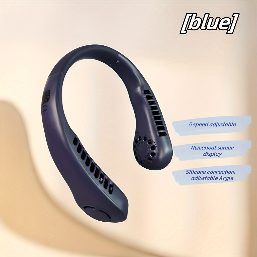 Вентилятор для шеи с висящим дизайном, однородный, 5 скоростей, LED-дисплей, легкий