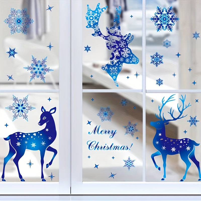 Película de ventana de copo de nieve de Navidad con alce de PVC con adhesivo estático para decoración del hogar