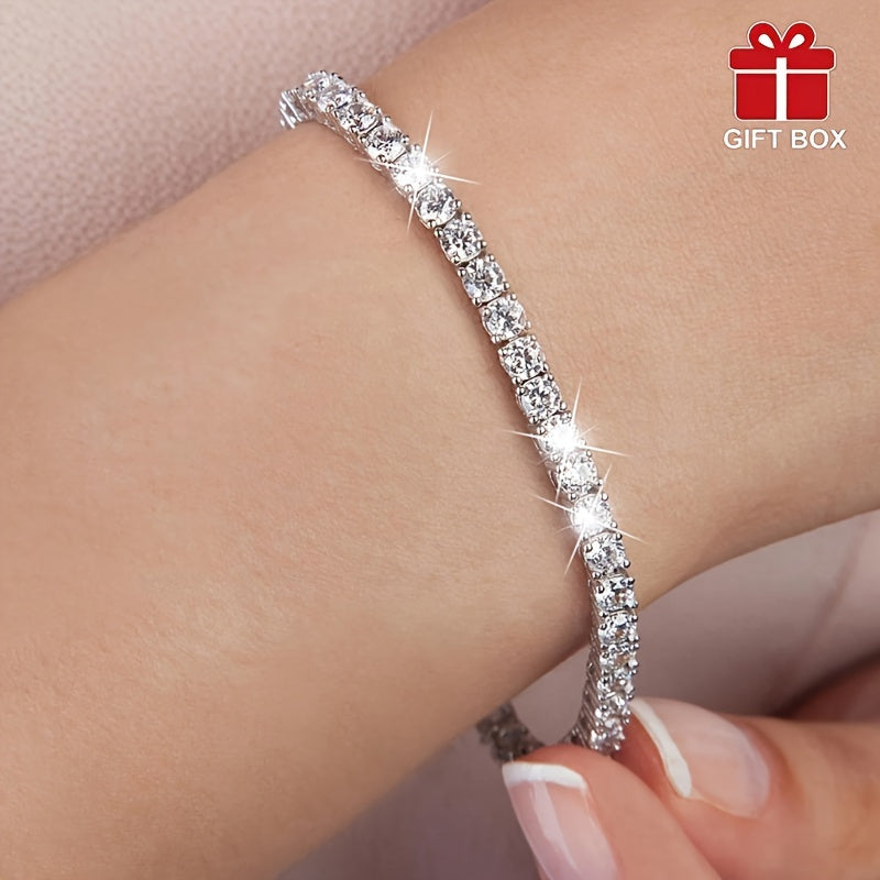 Women's Titanium Steel Tennis Bracelet with Cubic Zirconia 14K Gold Plated Gift Box