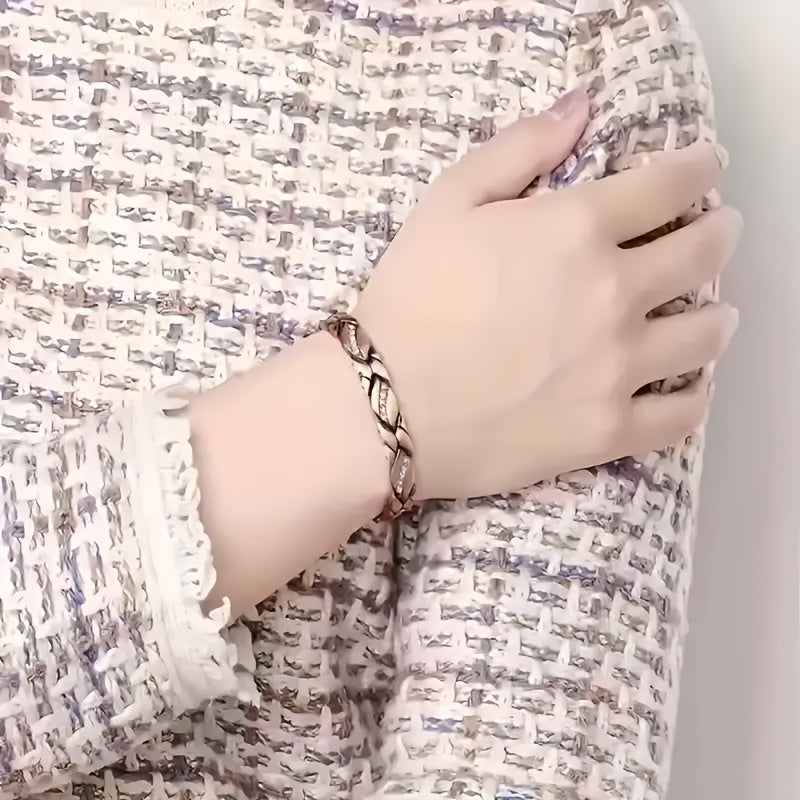 Ayollar uchun yaproq dizaynli magnit bilaguzuk, sink qotishmasidan tayyorlangan, kubik zirkon bilan, tug'ilgan kunlar, yubileylar, Sevishganlar kuni yoki Onalar kuni uchun sovg'a berish uchun ideal.