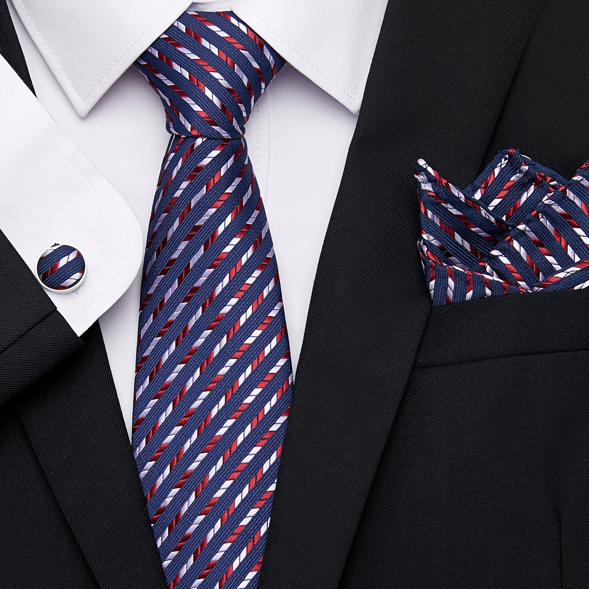 Men's Tie Pocket Square Cufflink Set for Weddings Holidays Gifting