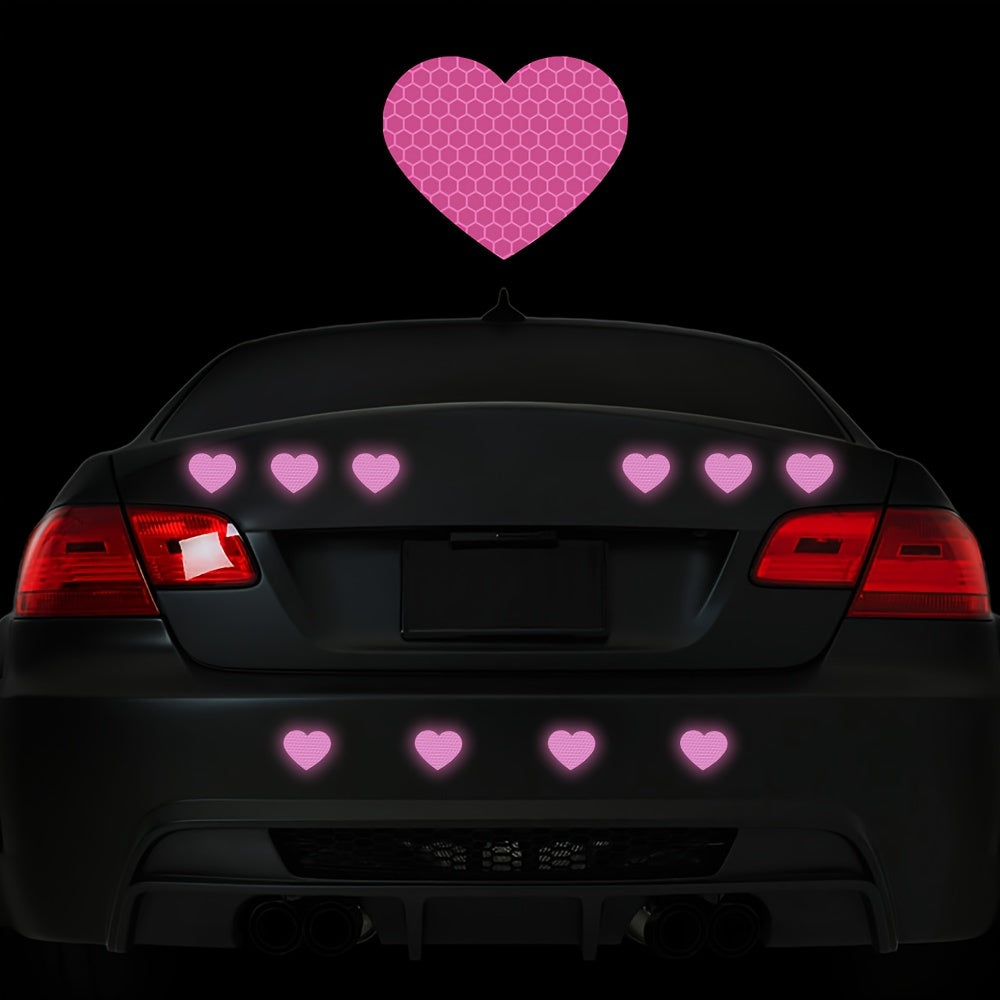 10Pcs Reflective Heart Shaped Vinyl Car Motorcycle Helmet Decals