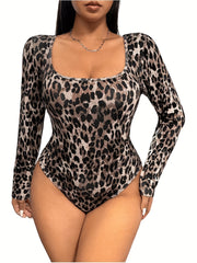 Women's Plus Size Leopard Print Long Sleeve Jumpsuit Polyester Casual