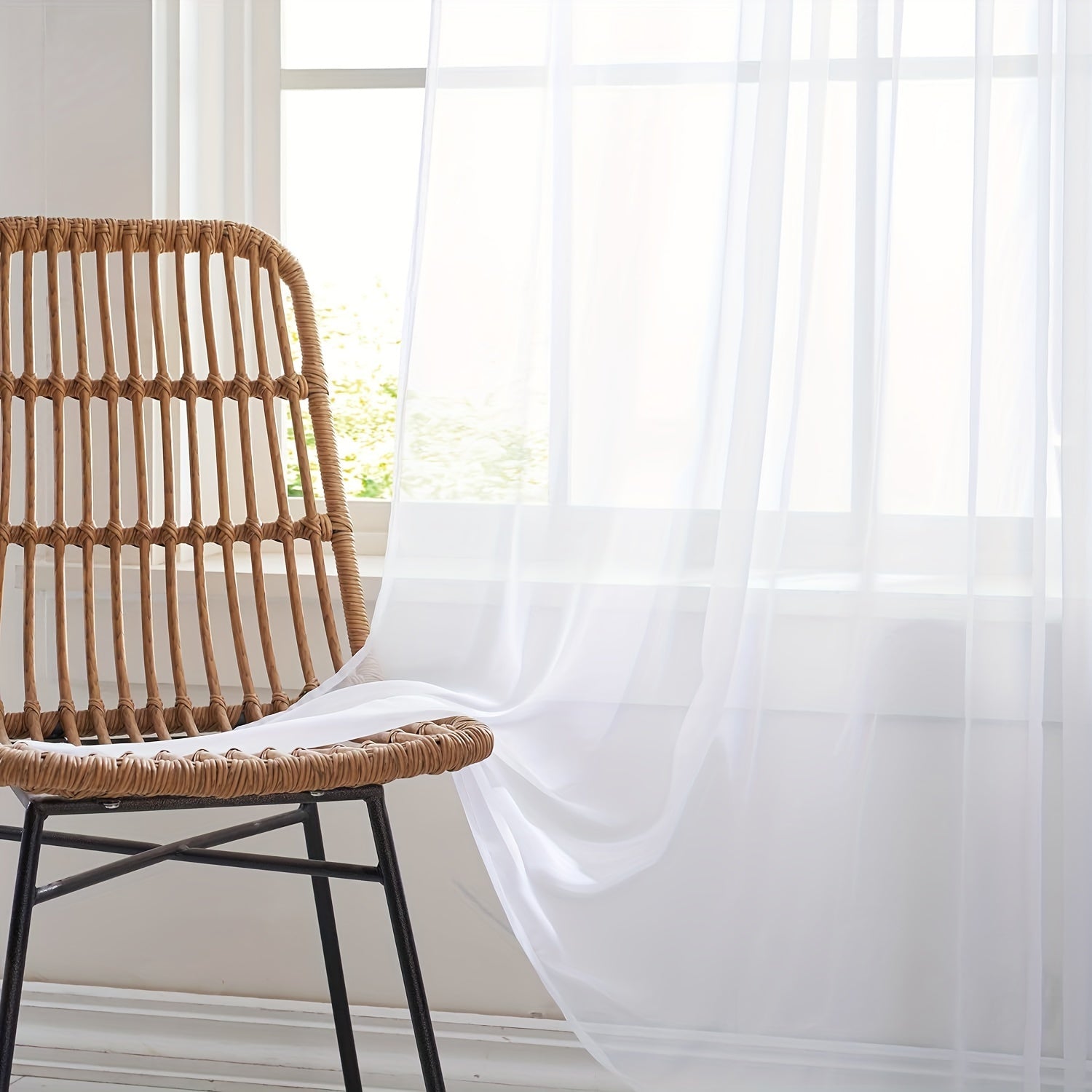 Set of 2 White Sheer Tulle Curtain Panels for Living Room or Bedroom Window Decor