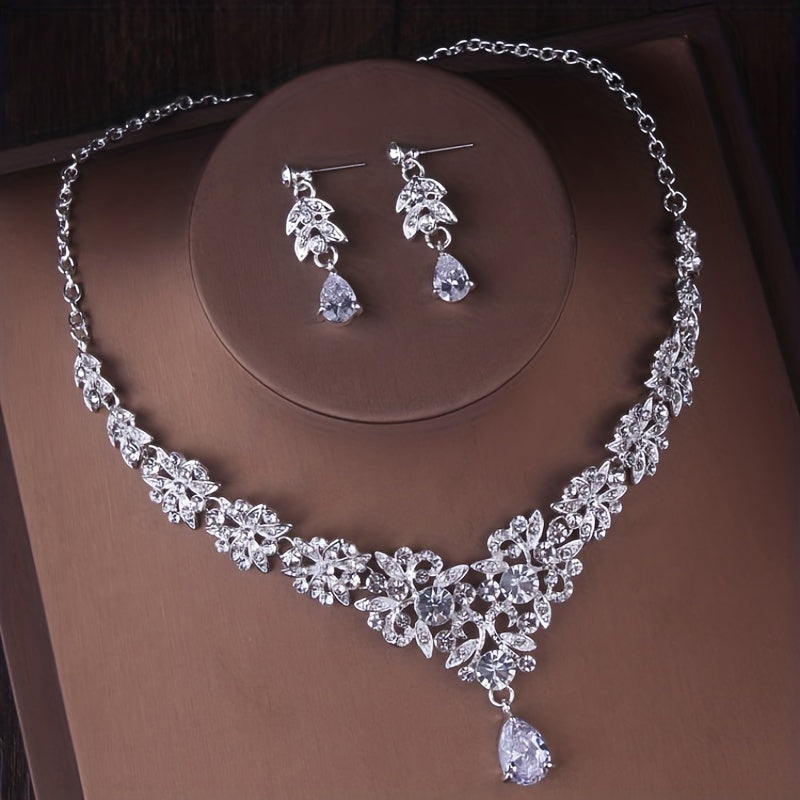 Bridal Rhinestone Jewelry Set Crown Headband Necklace Earrings Wedding Accessory
