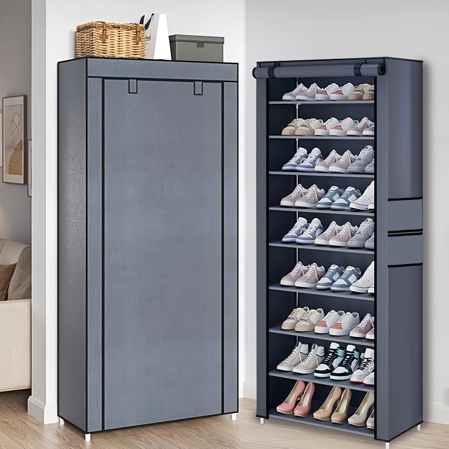 10-Tier Shoe Rack with Dust Cover, Vertical Storage for Bedroom Doorway