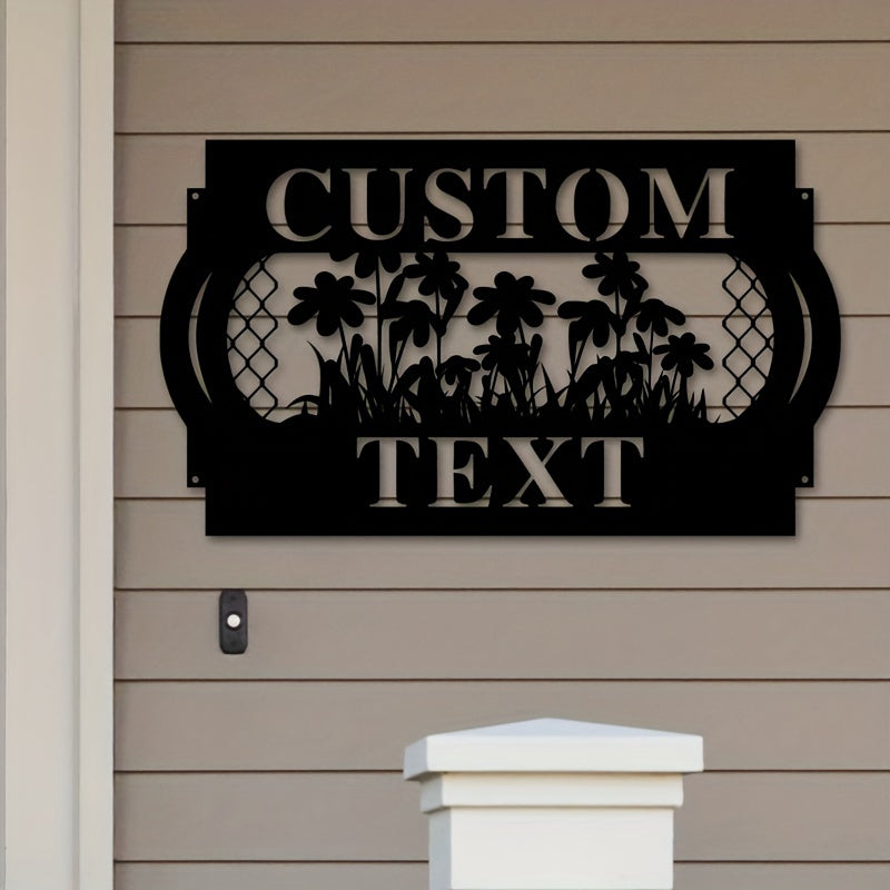 Custom Garden Metal Sign with Name and Floral Design Weatherproof Wall Art for Outdoor Decor