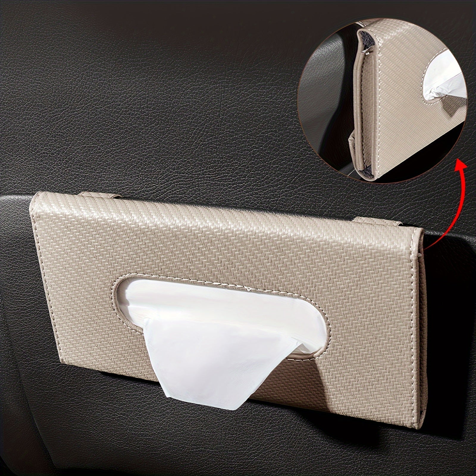Car Sun Visor Tissue Holder PU Leather Multi-Functional Napkin Box for All Models
