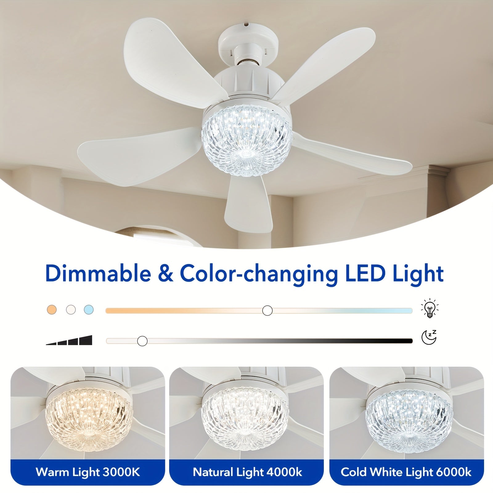 Dimmable Ceiling Fan with Light Remote Control Modern White for Bedroom Kitchen Living Room