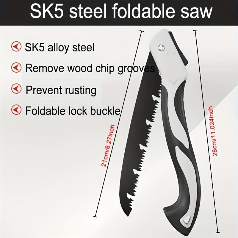 Sierra de mano plegable con hoja de acero aleado y mango ergonómico para jardinería y poda