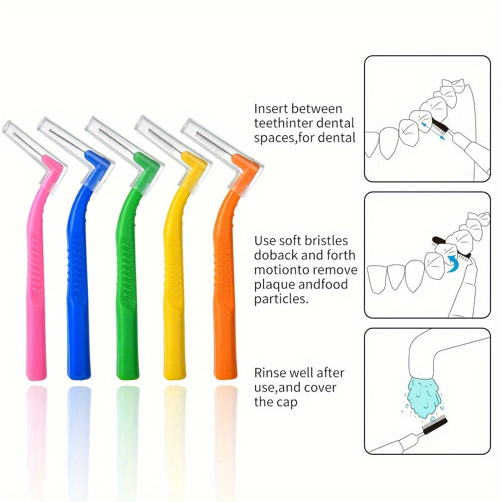 30 Pcs Angled Interdental Brushes Durable PE Ergonomic Handle Multi-Color