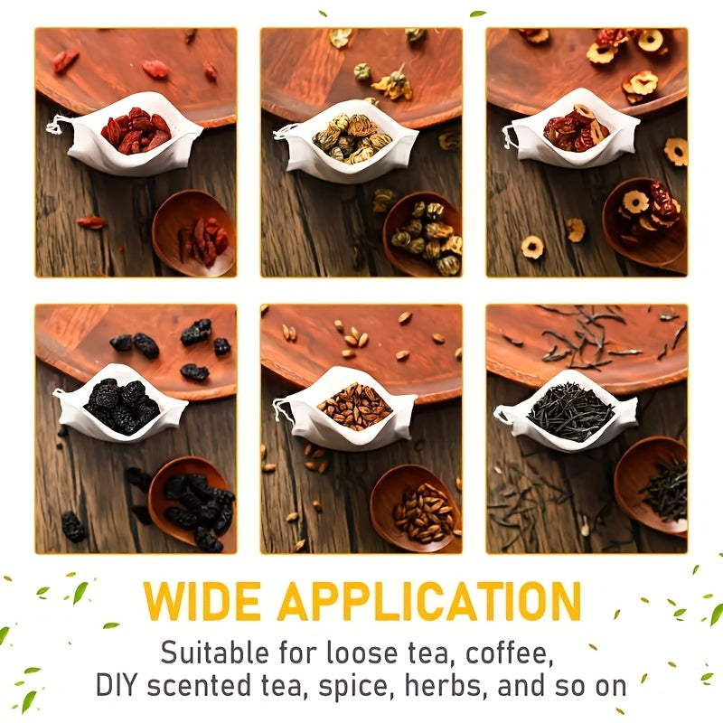 Pack of 100 Disposable Tea Bags with Drawstring, Clear Non-Woven Fabric, Scented Tea Leaves