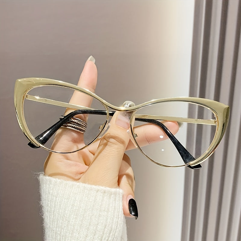 Women's Gold Cat-Eye Glasses with Blue Light Blocking Retro Punk Style