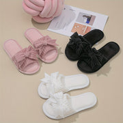 Women's Solid Color Bowknot Plush Slippers Open Toe Indoor Shoes