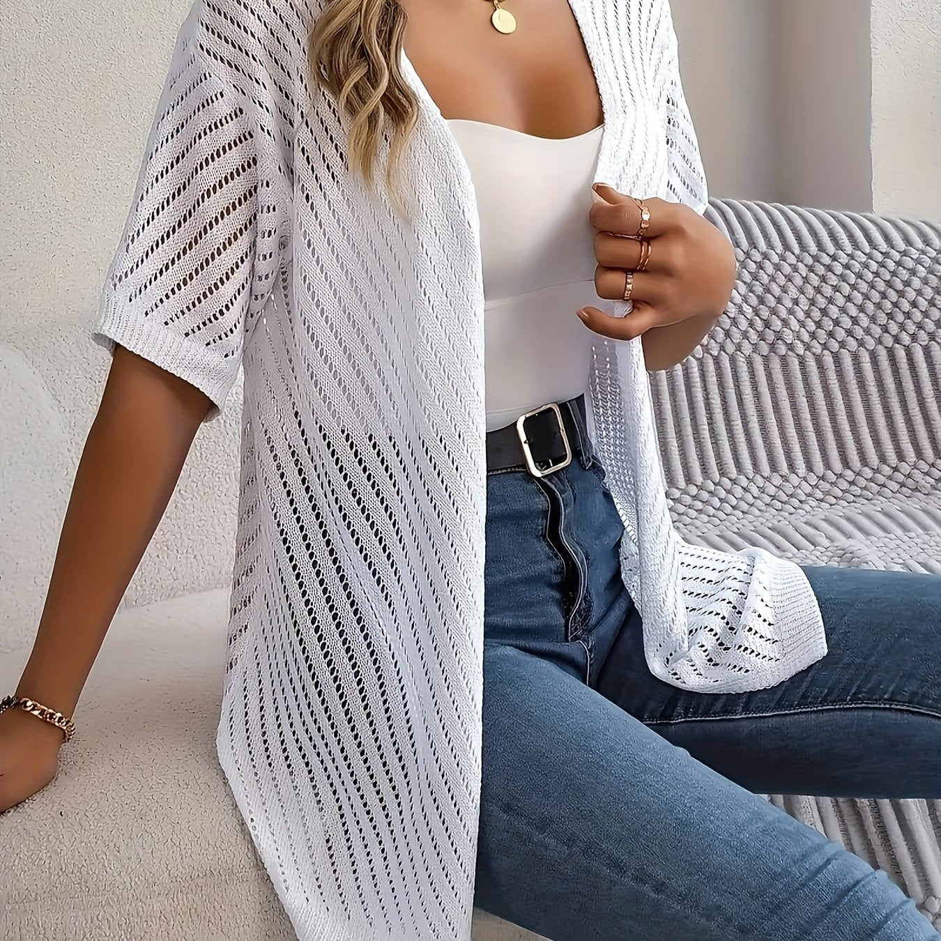 Plus Size Women’s Orange Lightweight Cardigan Short Sleeve Spring Vacation Casual