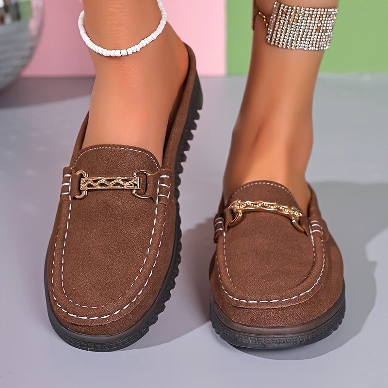 Women's Slip-On Loafers PU Cover Upper TPR Sole Casual Flats Black Brown Light Brown