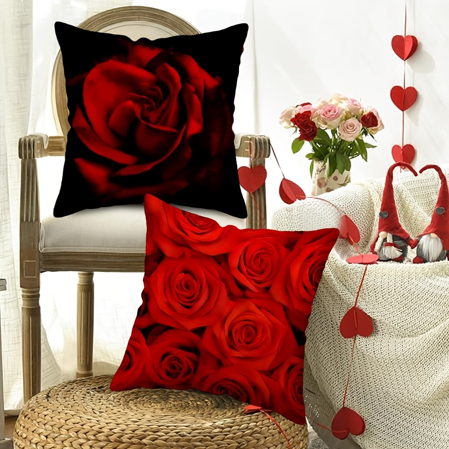 Red Rose Printed Throw Pillow Cover 44.96cm x 44.96cm Floral Cushion Cover for Valentine's Day and Wedding