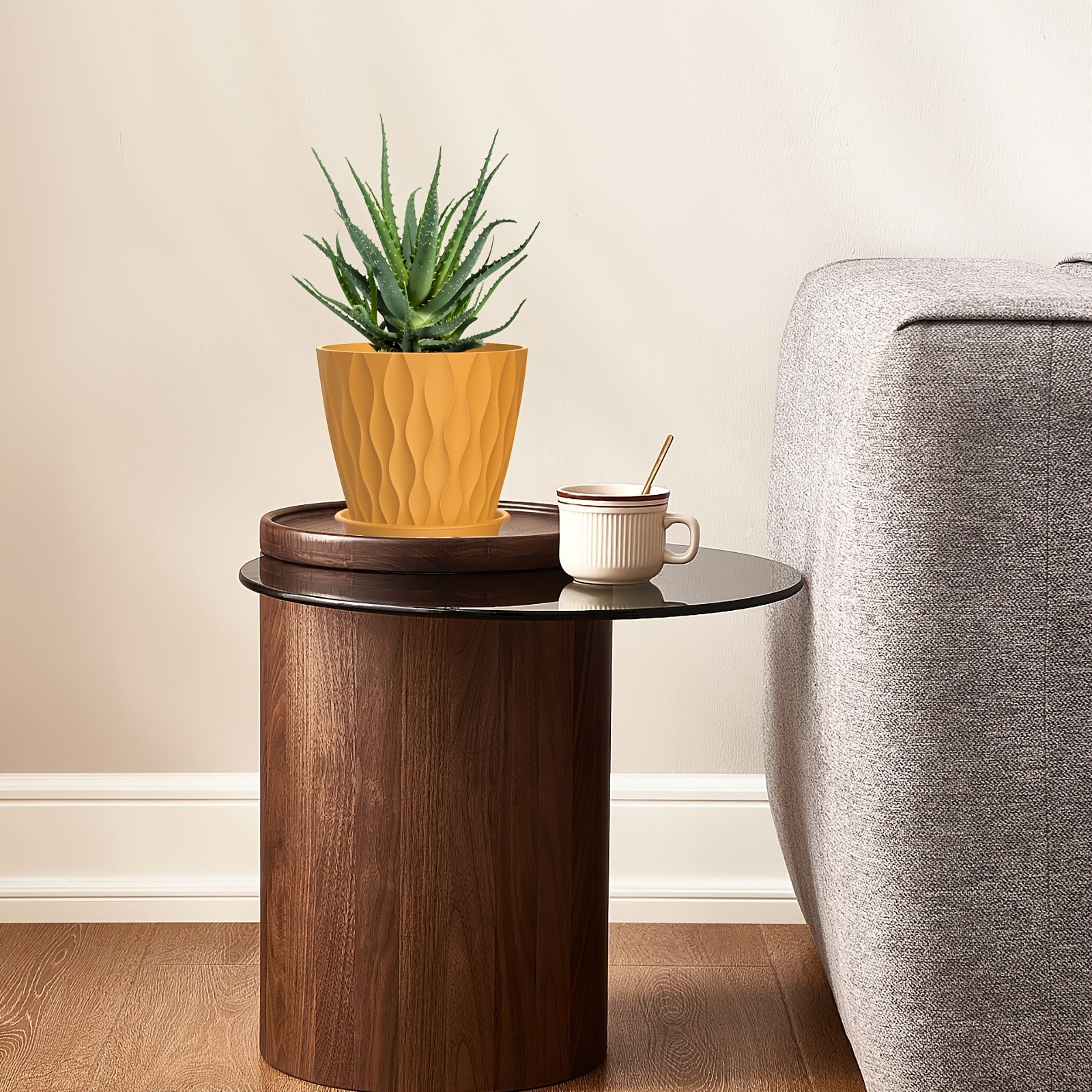 Set of 6 Plastic Round Planters with Drainage Holes for Indoor Outdoor Succulents Herbs Flowers