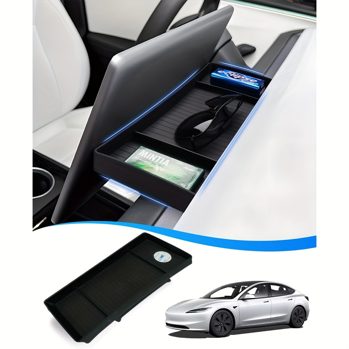 Bandeja organizadora de interior para coche, de TPE negro, para accesorios de almacenamiento Tesla Model 3/Y