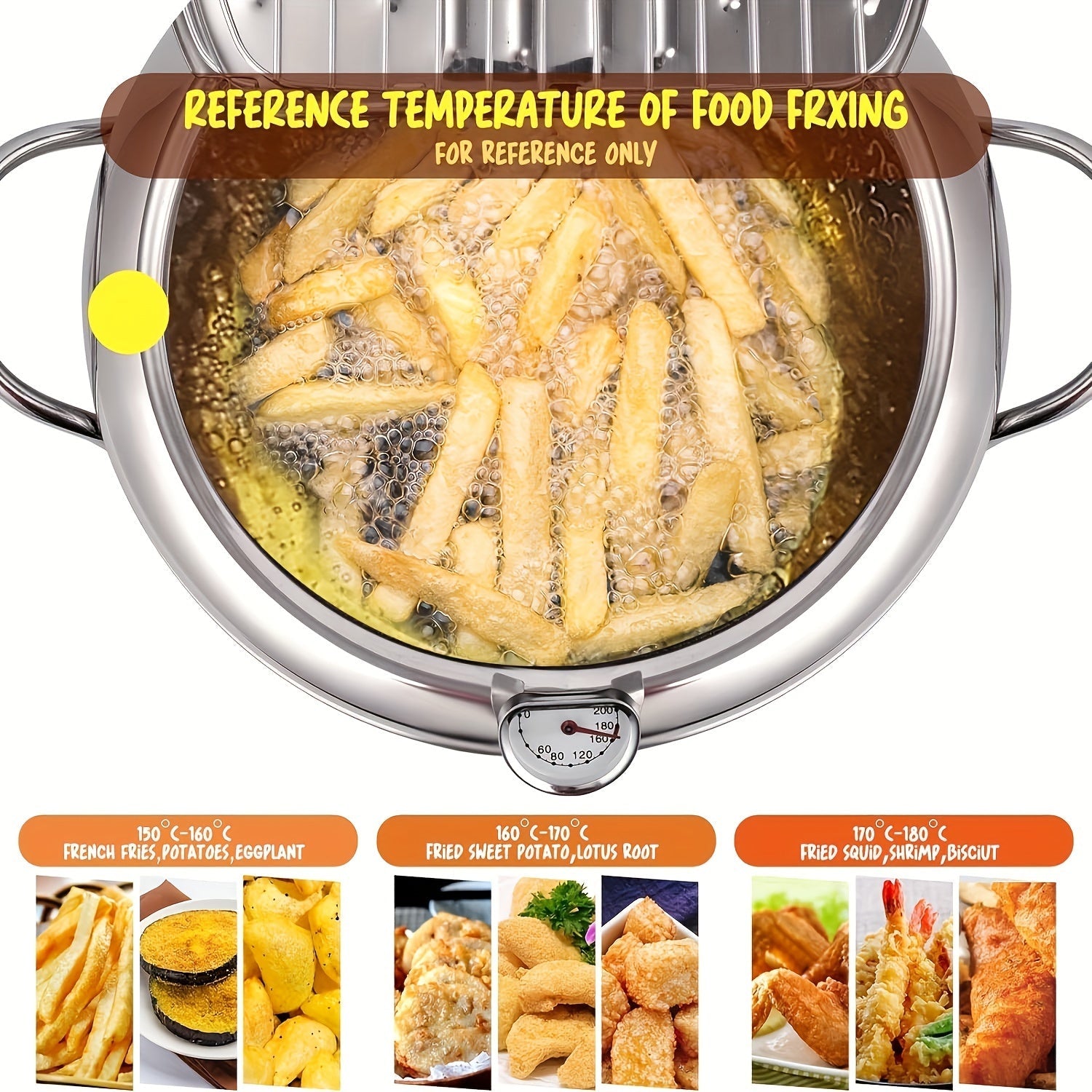 Stainless Steel Deep Fryer Pot 2.2L with Temperature Display for Gas and Induction