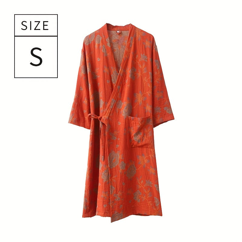 Мягкий и впитывающий хлопковый халат с цветочным принтом для лета, идеален для использования в ванной и спальне.