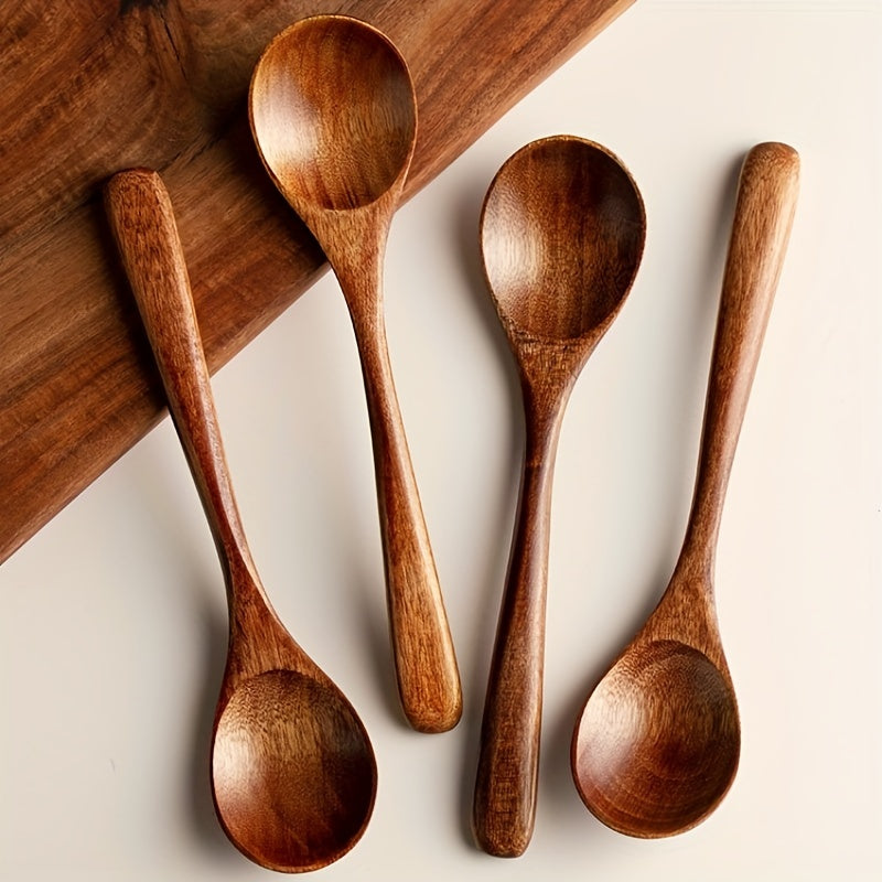 Wooden Kitchen Utensils 4-Piece Set for Cooking and Serving Soup, Coffee, Dessert