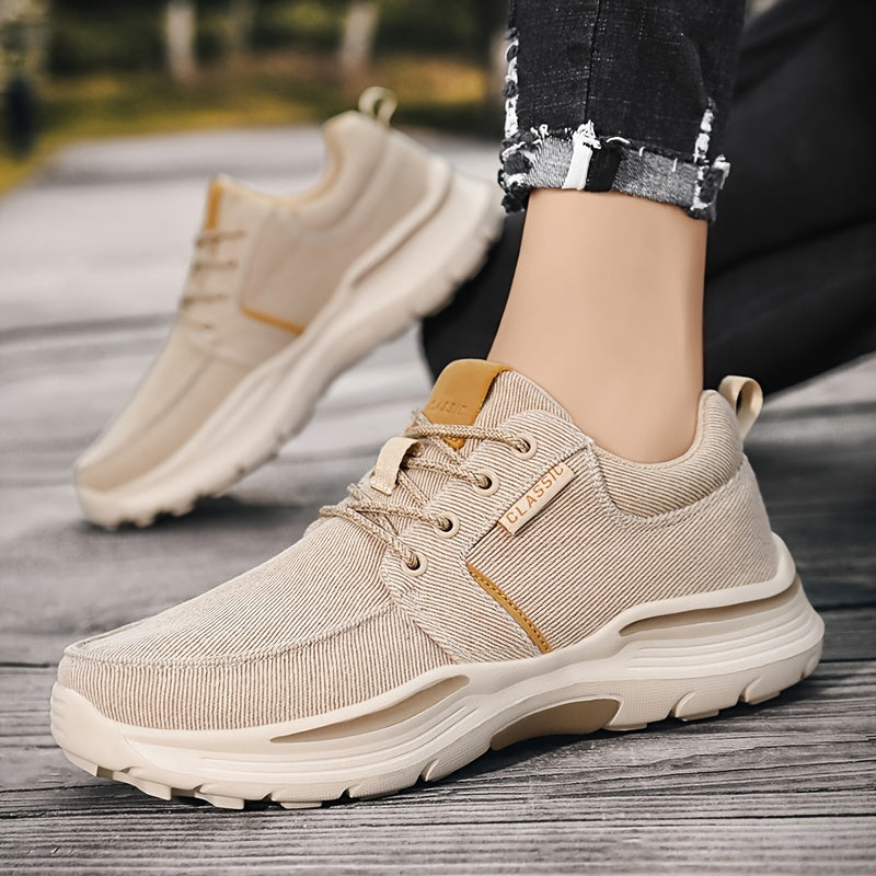 Men's Breathable Canvas Loafers Sneakers Casual Round Toe Beige Spring Summer Fall