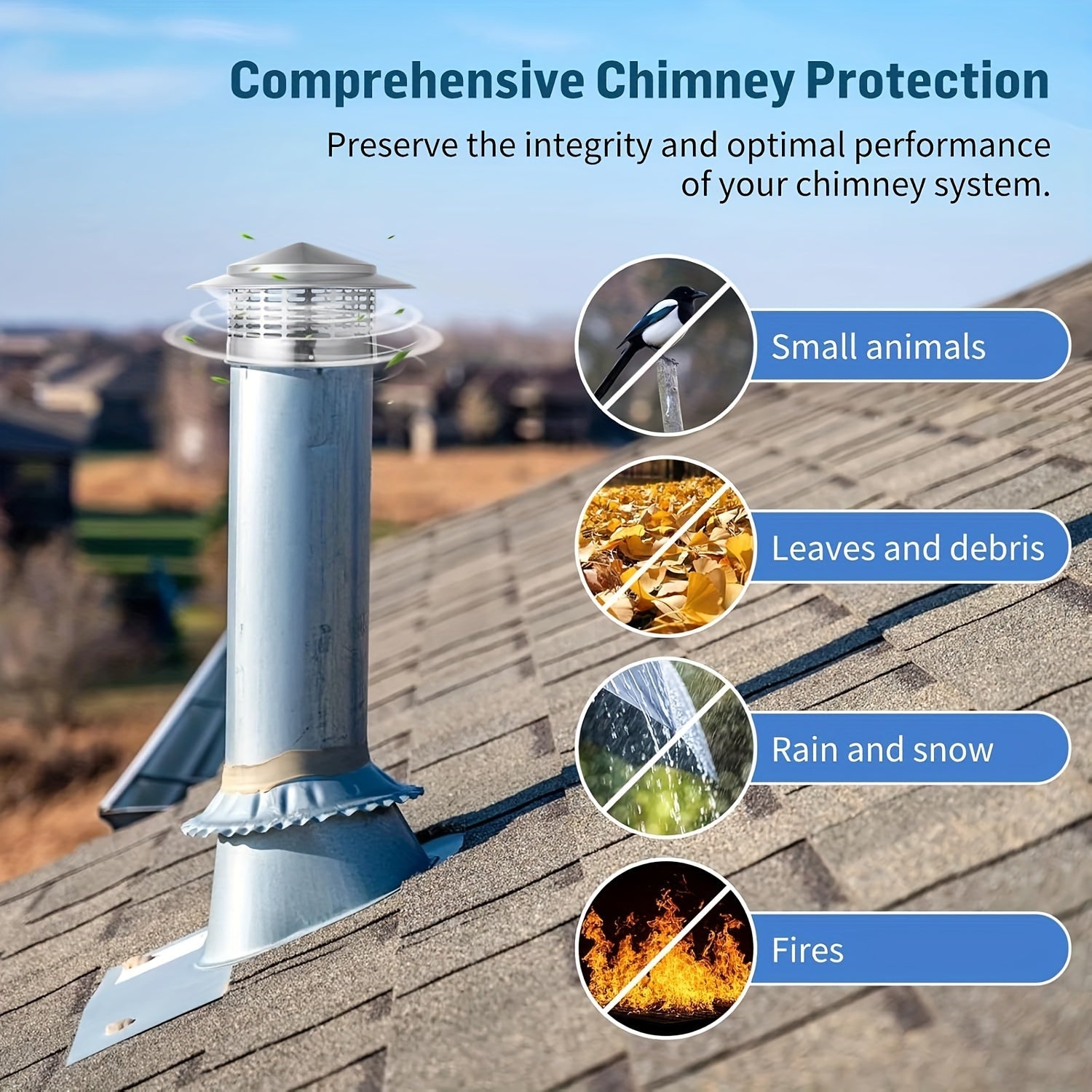 Stainless Steel Chimney Cap 20.32cm Round Vent Pipe Rain Cover Mesh Screen