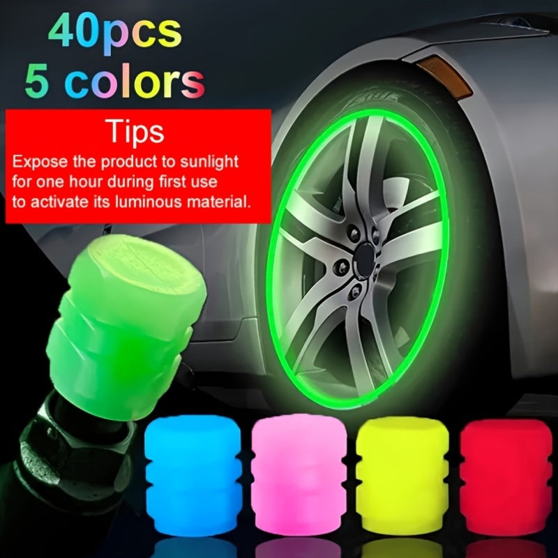 40 шт. светящиеся крышки для вентилей шин, светятся в темноте, флуоресцентный пластик, для автомобиля, мотоцикла
