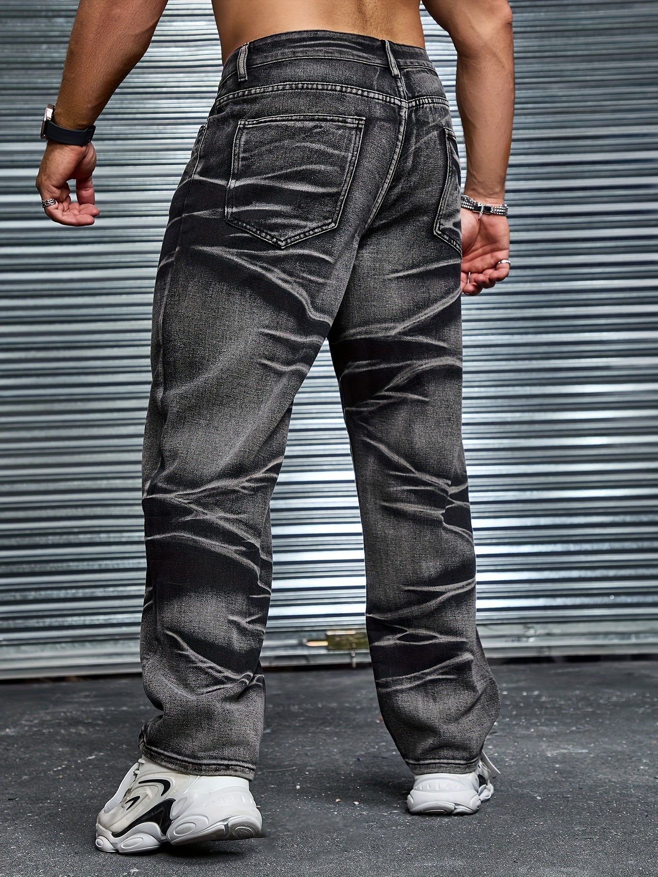 Men's Plus Size Tie Dye Denim Pants with Pockets Casual Cotton Blend Straight Leg