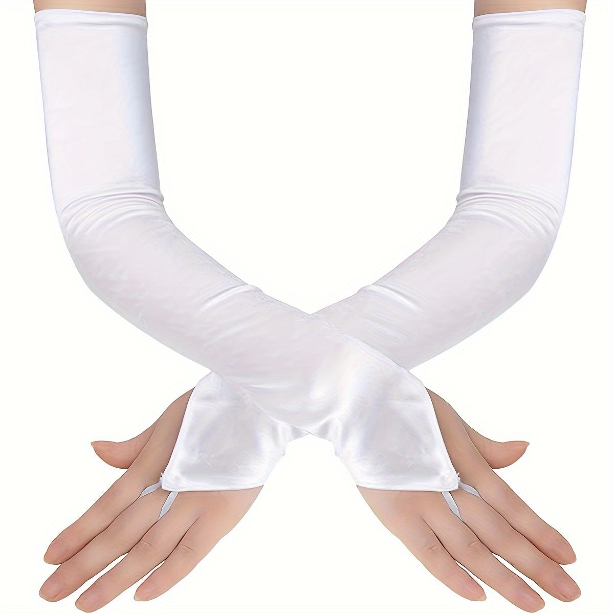 Women's Sheer Long Fingerless Arm Sleeves for Bridal and Tea Parties Polyester Fiber