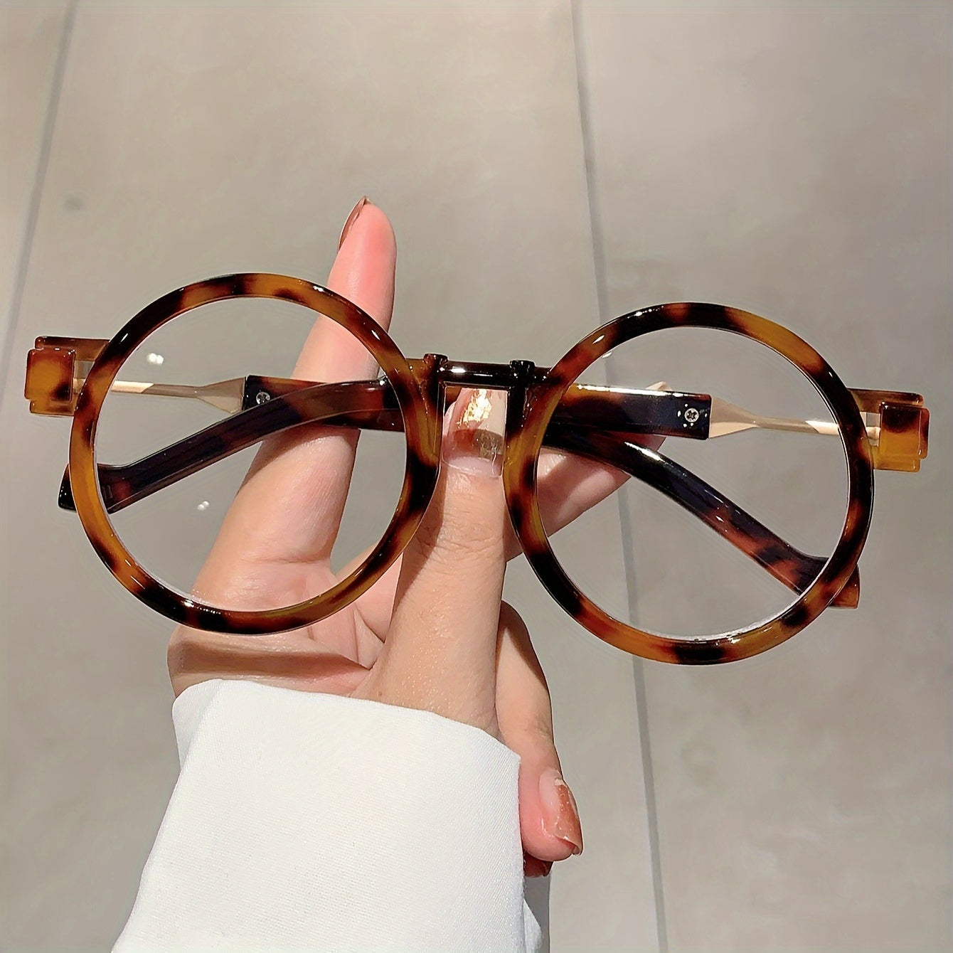 Gafas de lentes transparentes para mujer, estilo retro redondo con estampado de leopardo, gafas para ordenador