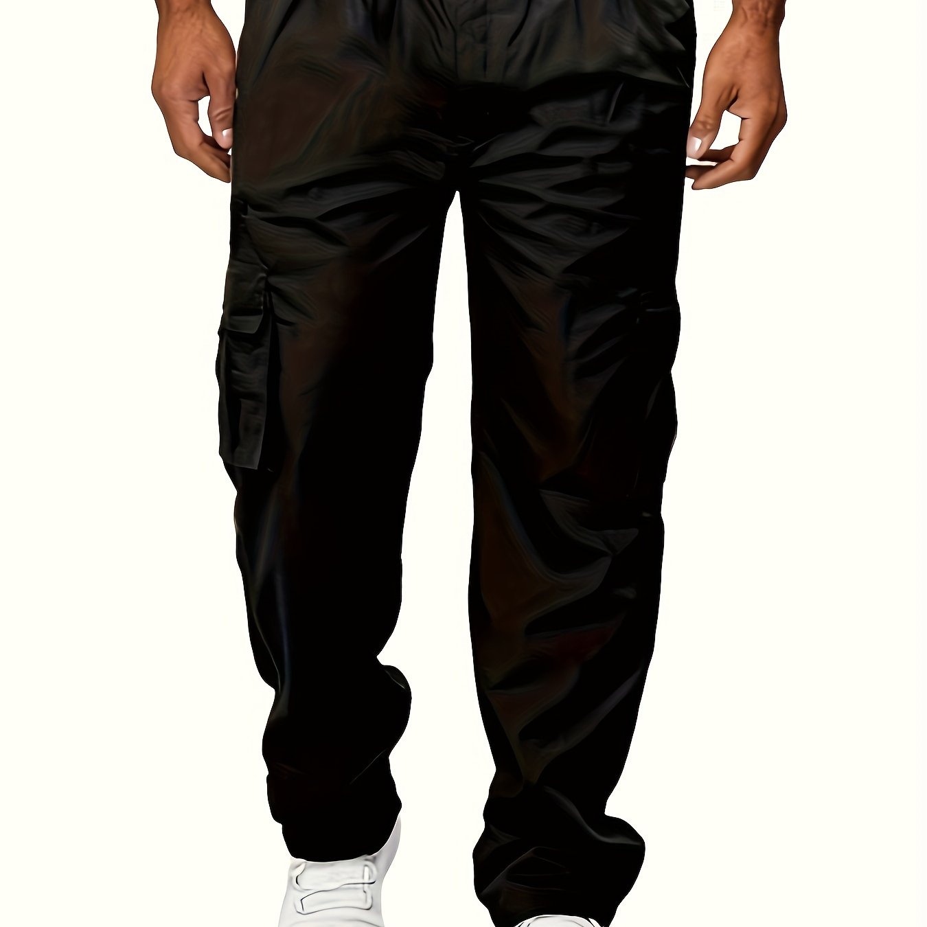 Men's Khaki Cargo Pants with Multiple Pockets Durable Polyester Elastic Waistband All-Season Casual Sports Plus Size