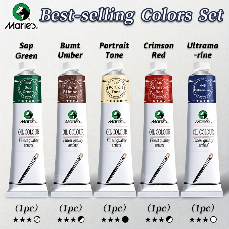 Oil Paint Set 5 Pieces 1.7 Fl Oz Vibrant Colors Professional Quality