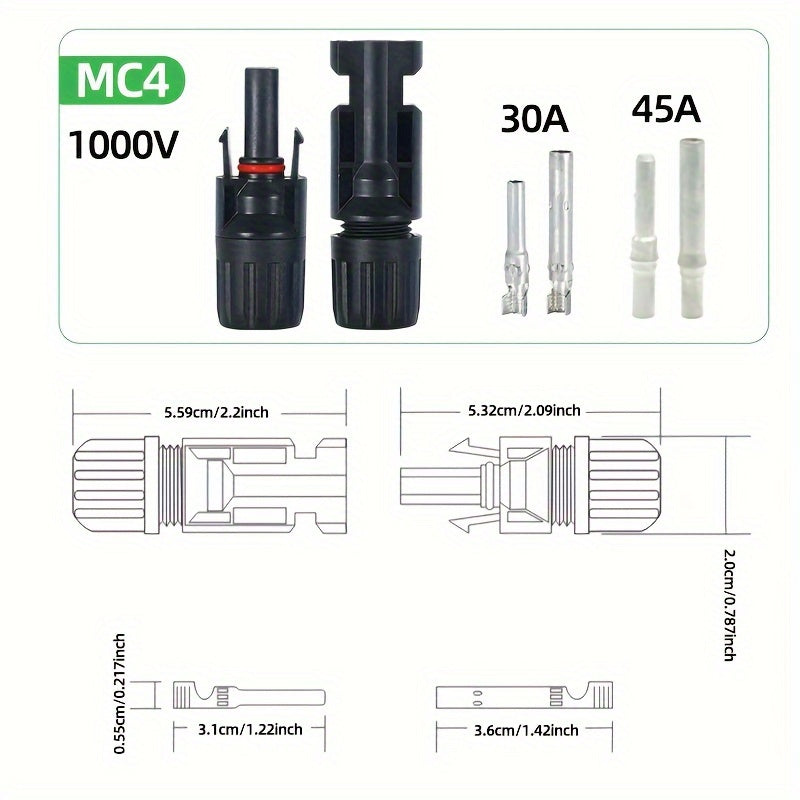 10 пар водонепроницаемых разъемов кабеля солнечной панели MC4 с ключами, номинальное напряжение 1000 В, 30 А, 45 А