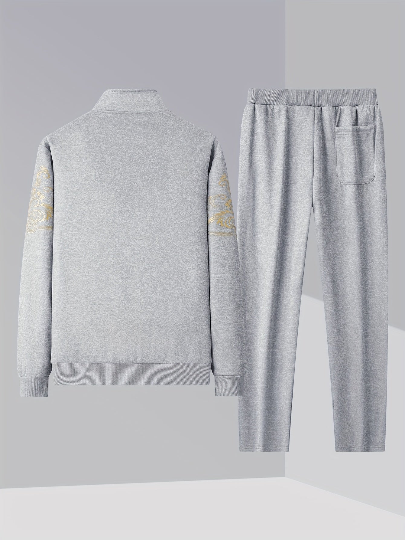 Мужской повседневный спортивный комплект с цветочным принтом, длинными рукавами, карманами, классический крой