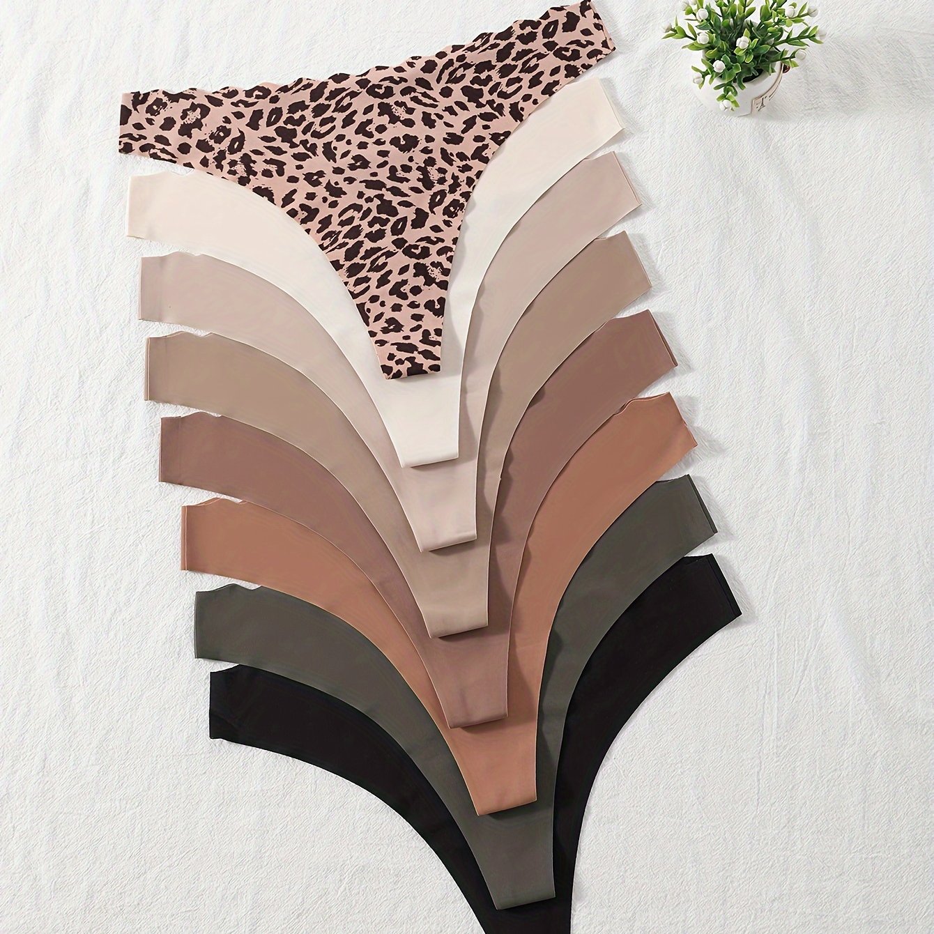 Women's Thong Panties Set 8 Pack Breathable Nylon Blend Seamless Low-Rise Medium Support